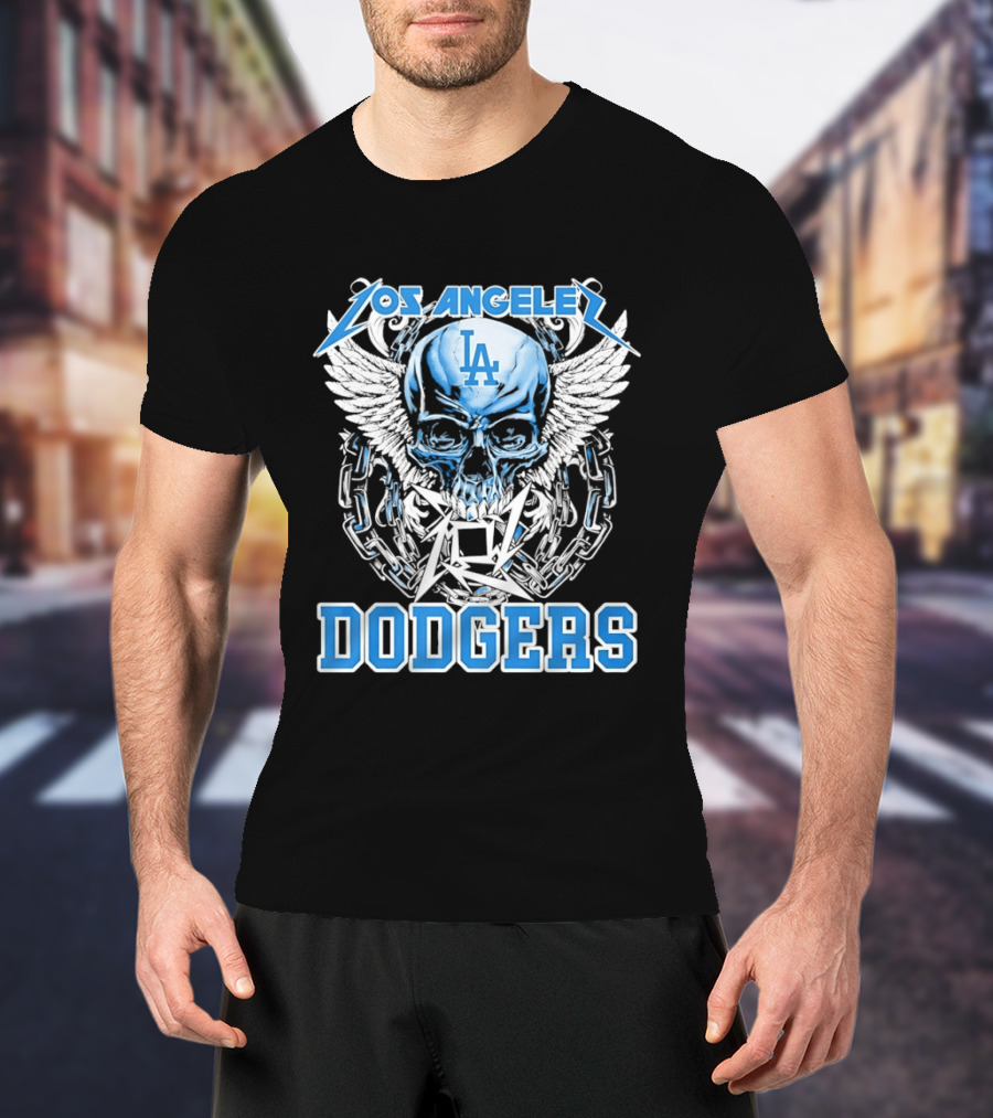 Los Angeles Dodgers Skull Wings And Chains T-Shirt