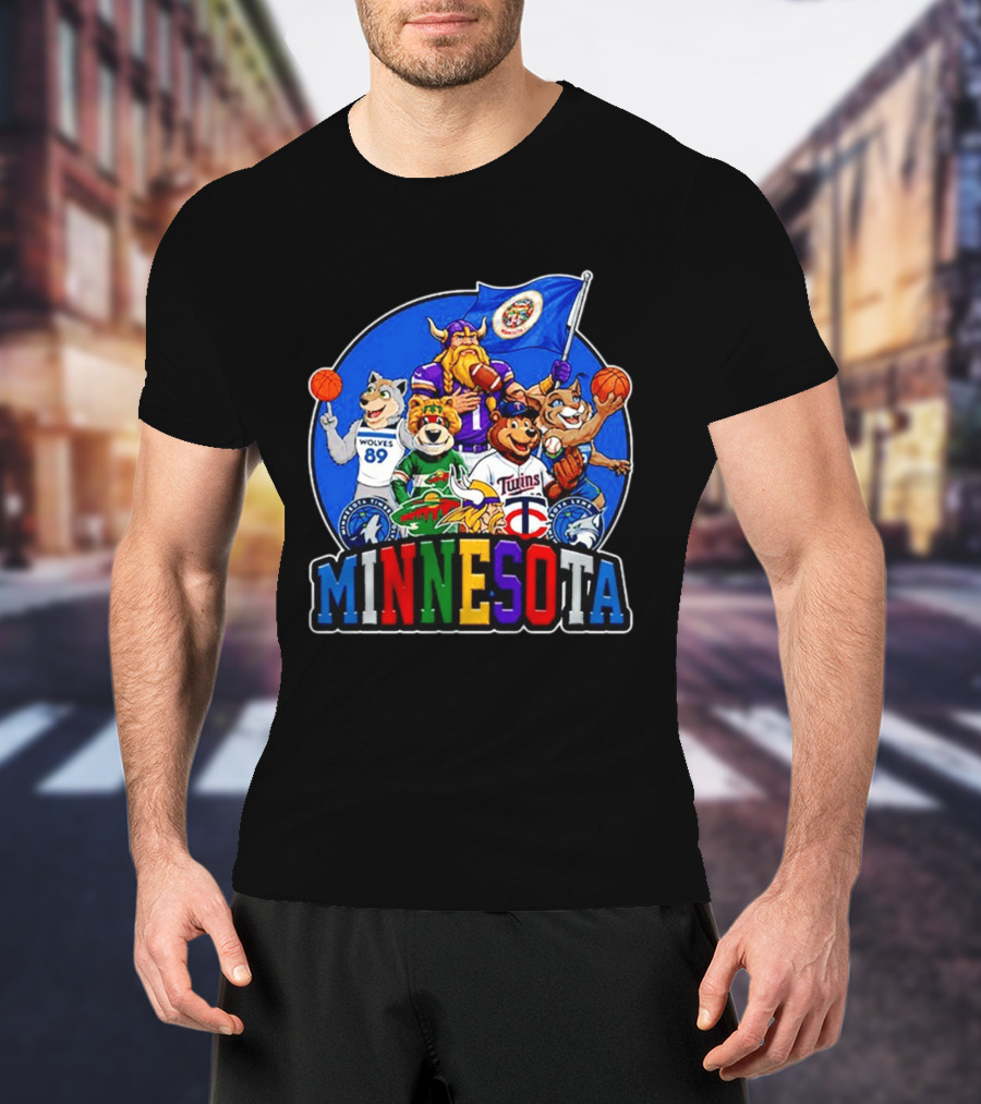 Minnesota Sports Team Characters Vikings Wolves Twins Wild Logos T-Shirt