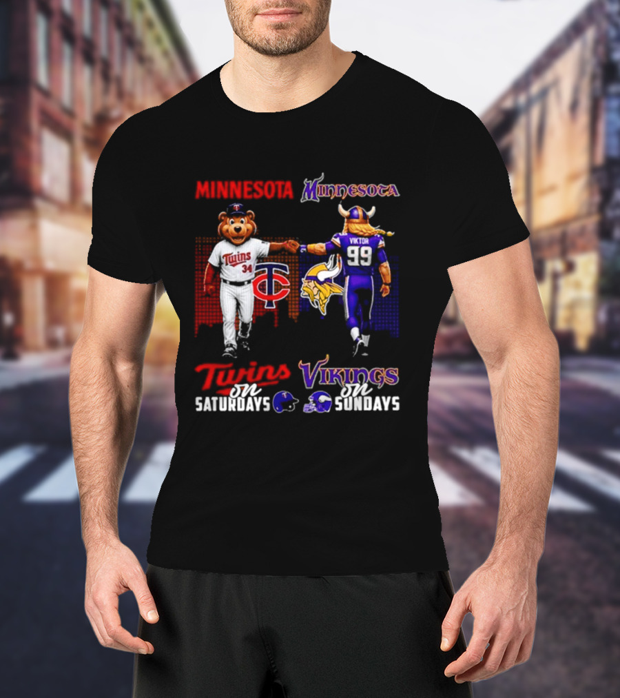 Minnesota Twins Saturdays Vs Vikings Sundays Sports Mashup T-Shirt