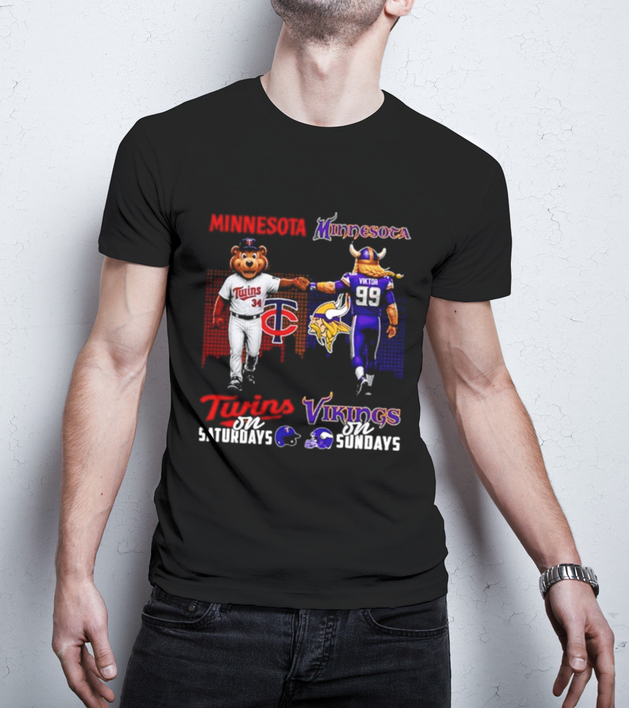 Minnesota Twins Saturdays Vs Vikings Sundays Sports Mashup T-Shirt