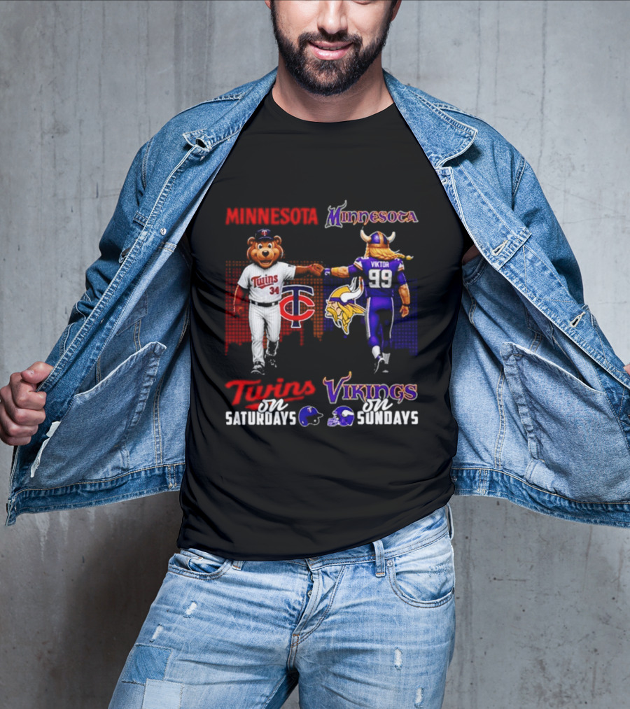 Minnesota Twins Saturdays Vs Vikings Sundays Sports Mashup T-Shirt