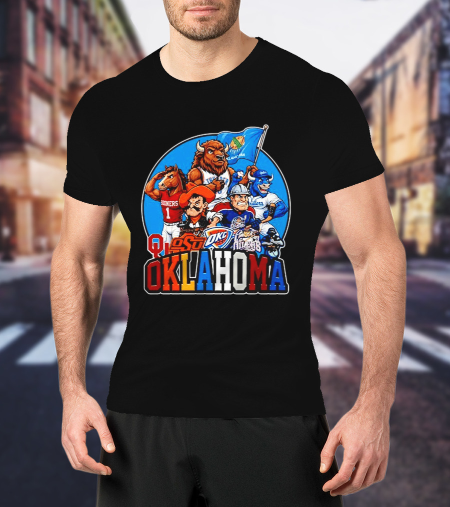Oklahoma Sooners Cowboys Thunder Oilers Mascot Collage T-Shirt