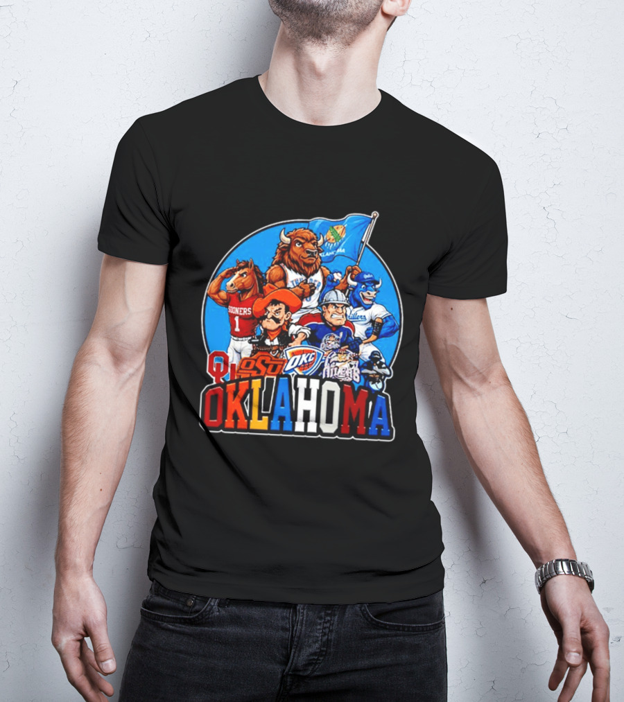 Oklahoma Sooners Cowboys Thunder Oilers Mascot Collage T-Shirt