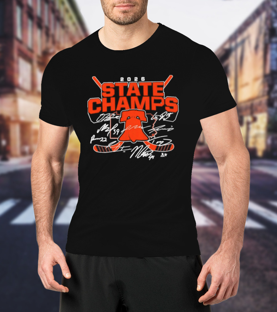 2026 Philadelphia Hockey State Champs Liberty Bell Scored Rink Tribal T-Shirt