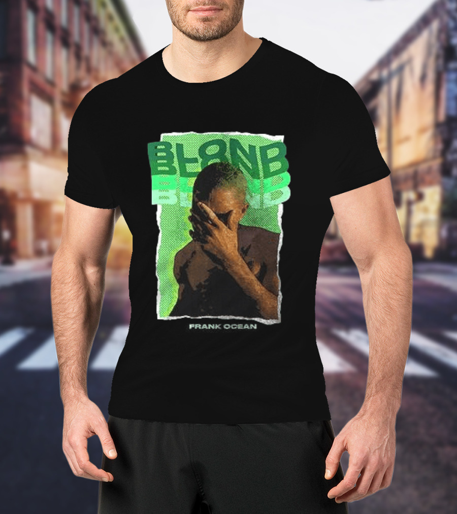BLOND Frank Ocean Album Cover Art With Green Text And Contemplative Pose T-Shirt