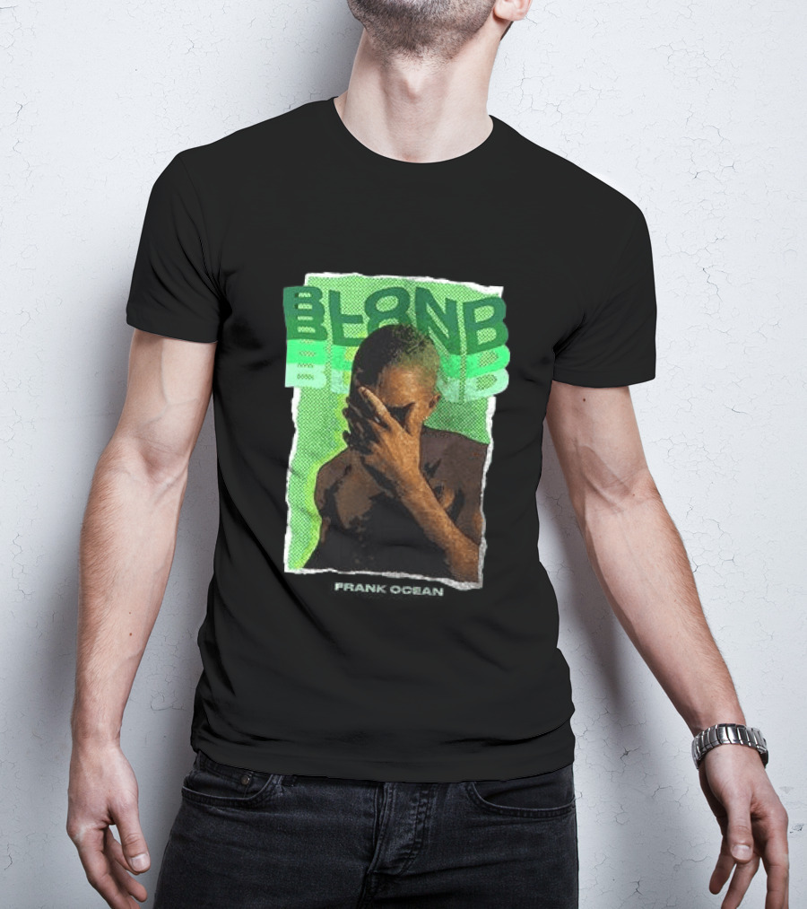 BLOND Frank Ocean Album Cover Art With Green Text And Contemplative Pose T-Shirt