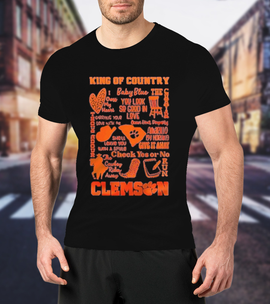 King Of Country Clemson Tigers Baby Blue Amarillo Check Yes Or No T-Shirt