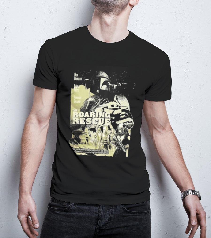 Heroes Villains Star Wars Din Djarin Boba Fett Fennec Shand Roaring Rescue 2026 T-Shirt