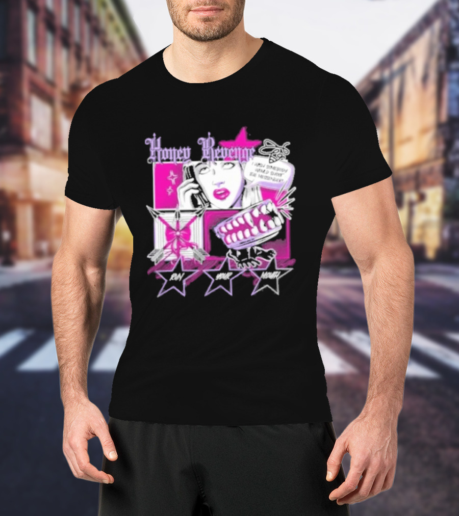 Honey Revenge Comic Style Pink And Black Lips Starburst T-Shirt