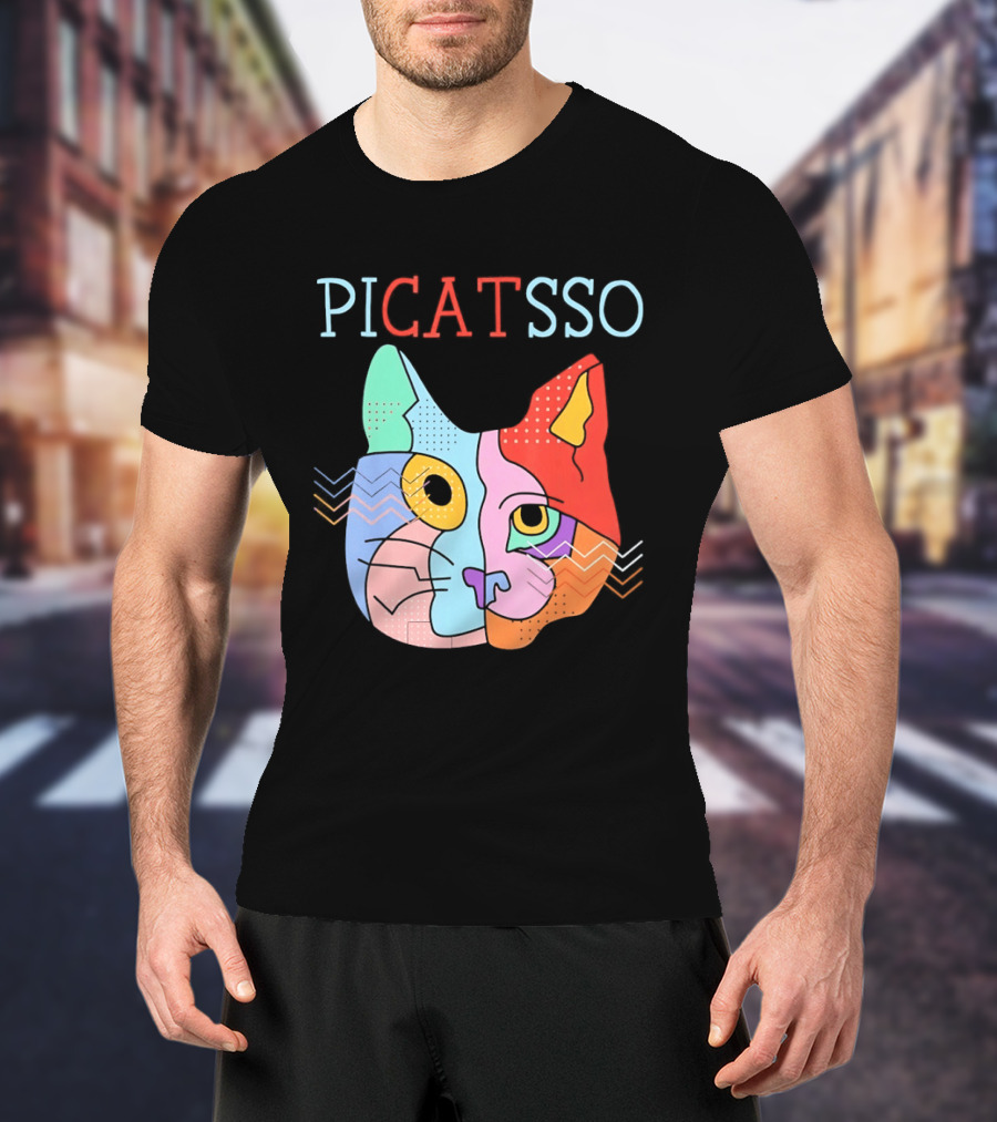 Picatsso Cat Colorful Cubist Style Artistry T-Shirt