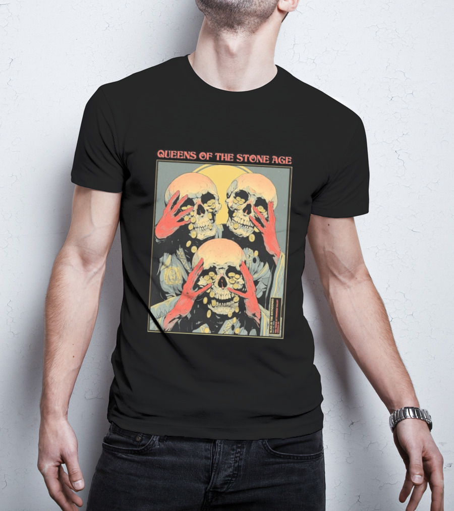 Queens Of The Stone Age Lincoln CA 5.1.2026 Skull Imagery With Coins T-Shirt