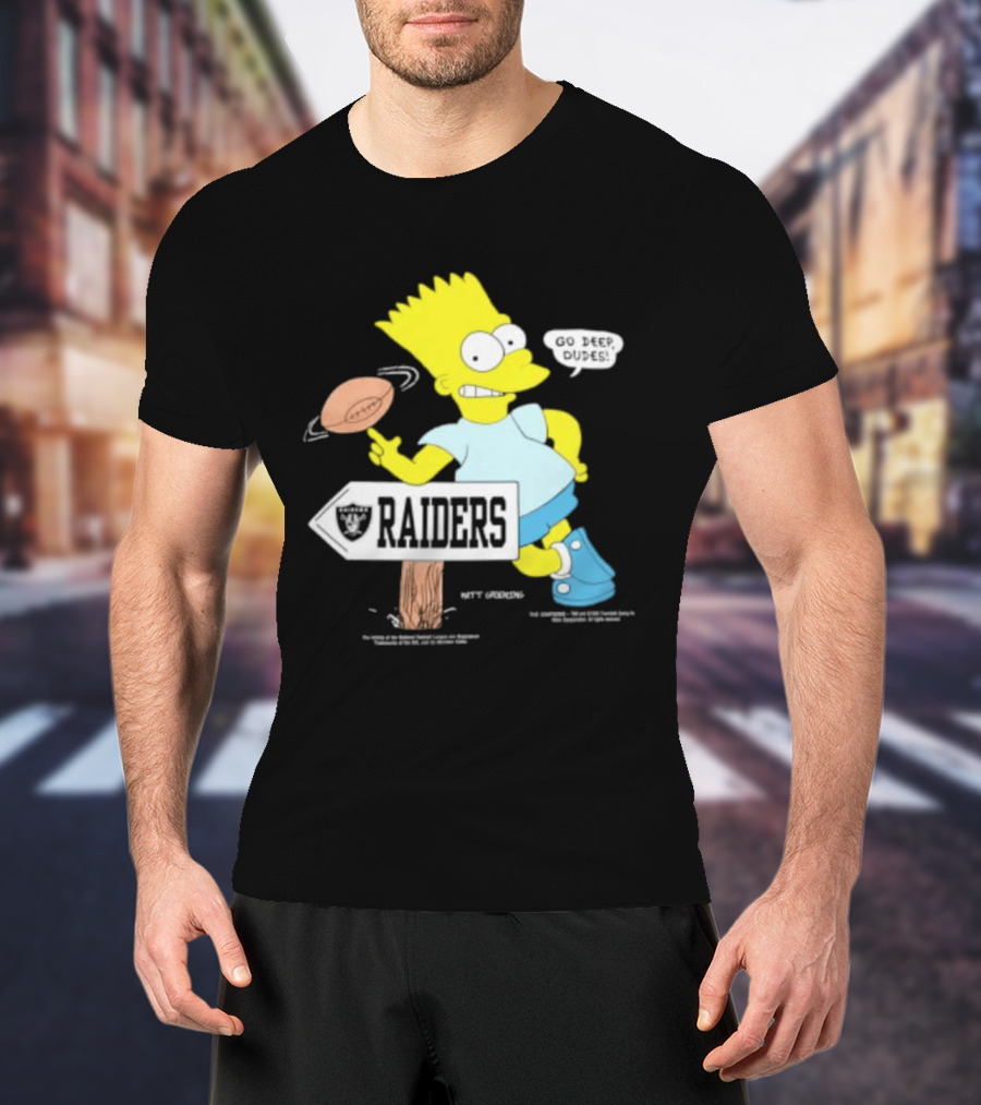 Raiders Bart Simpson Football Spin Near Raiders Sign T-Shirt