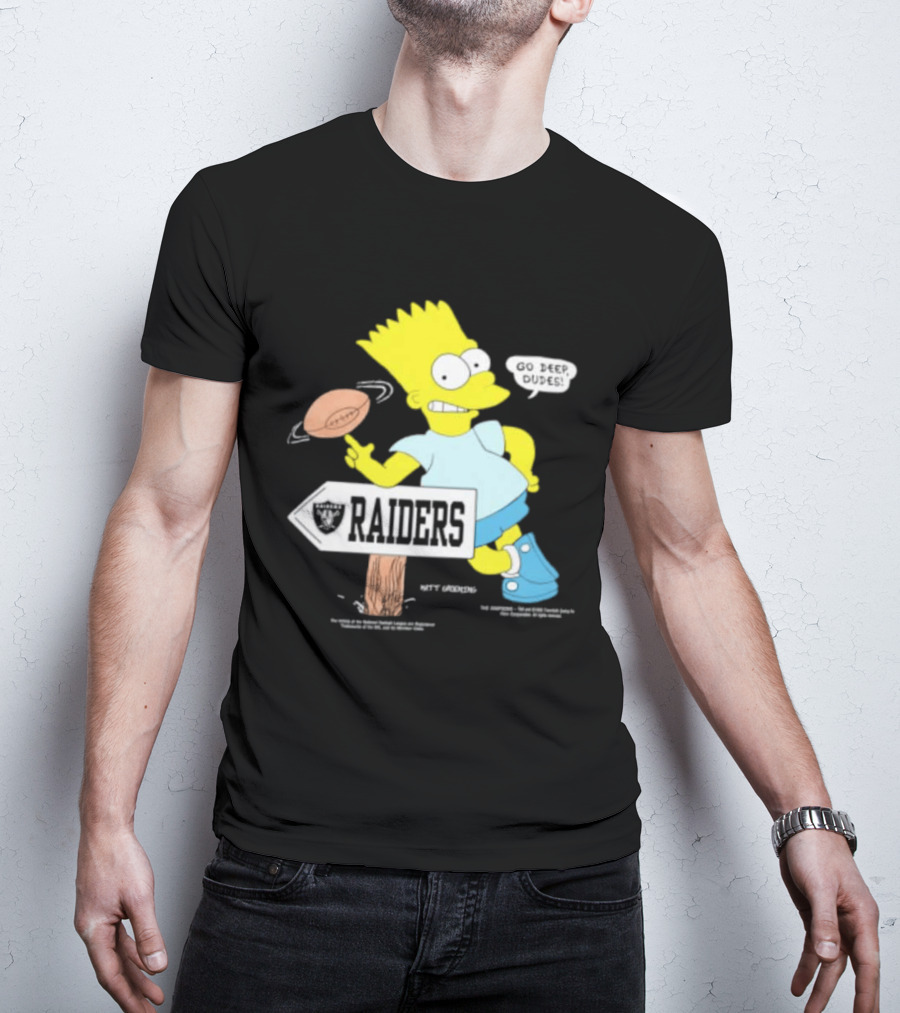 Raiders Bart Simpson Football Spin Near Raiders Sign T-Shirt