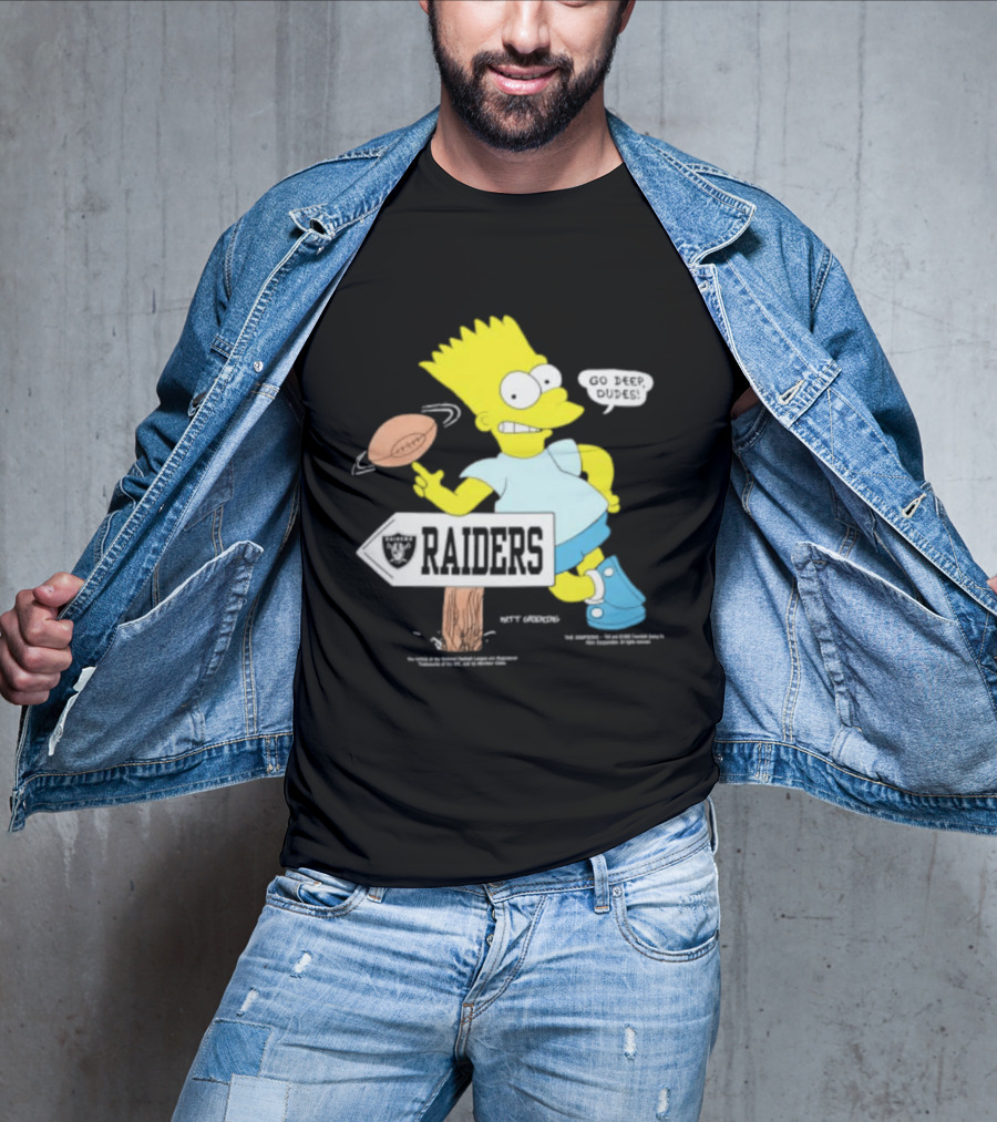 Raiders Bart Simpson Football Spin Near Raiders Sign T-Shirt