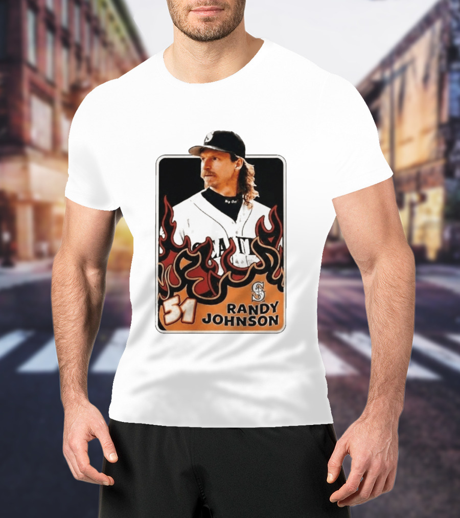 Seattle Mariners Randy Johnson Big Unit 51 MLB Baseball Flames T-Shirt