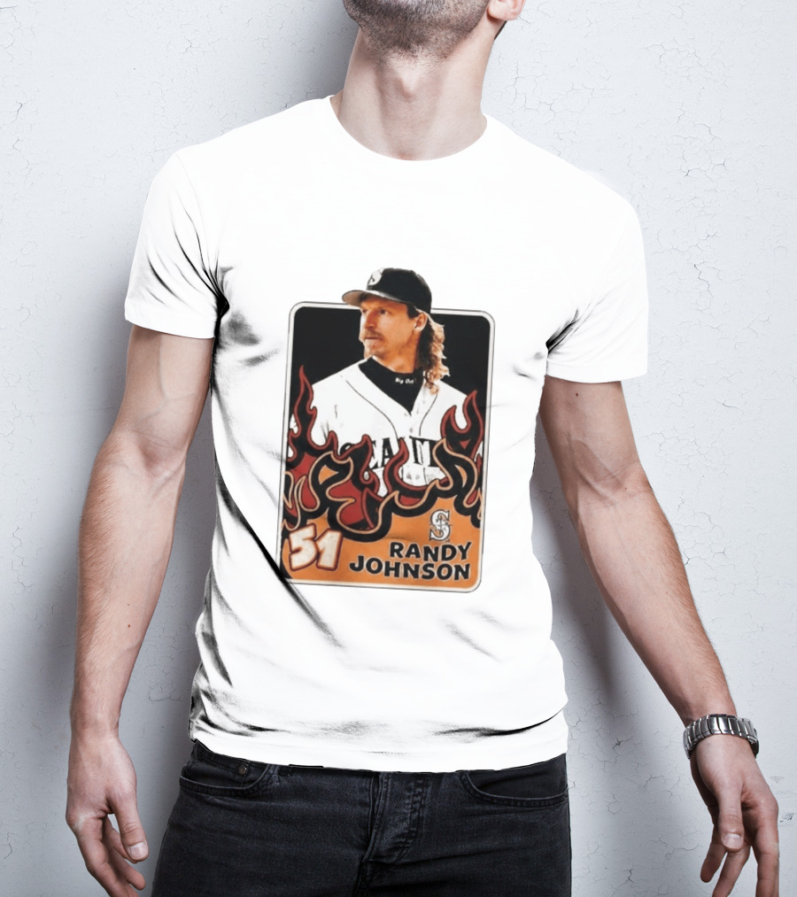 Seattle Mariners Randy Johnson Big Unit 51 MLB Baseball Flames T-Shirt