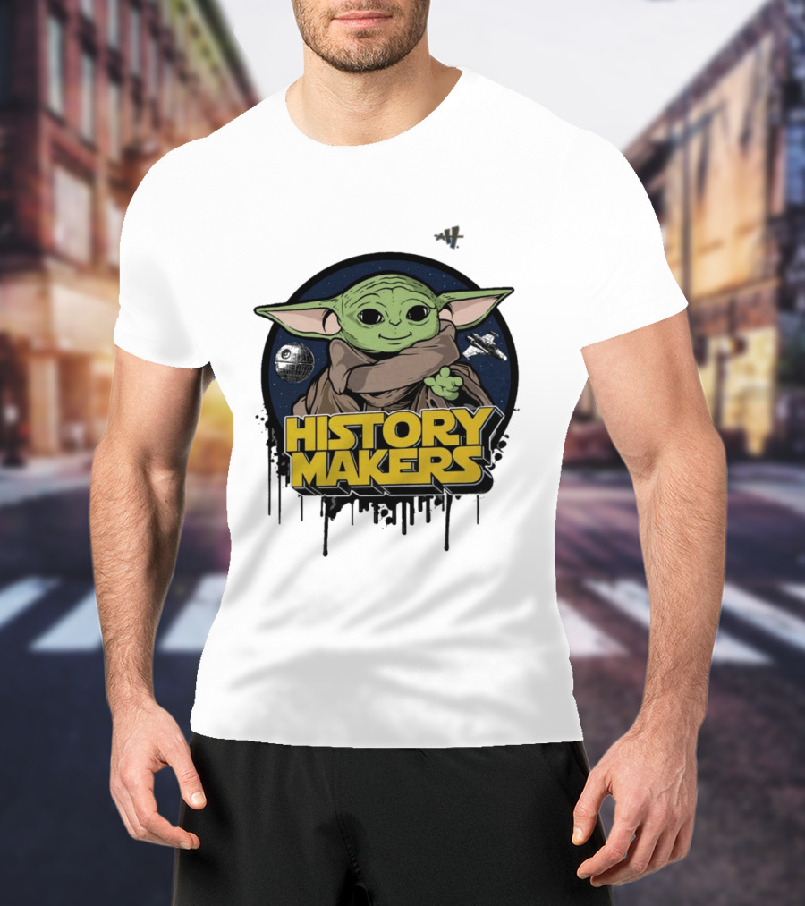 Baby Yoda History Makers Bold Text Starry T-Shirt