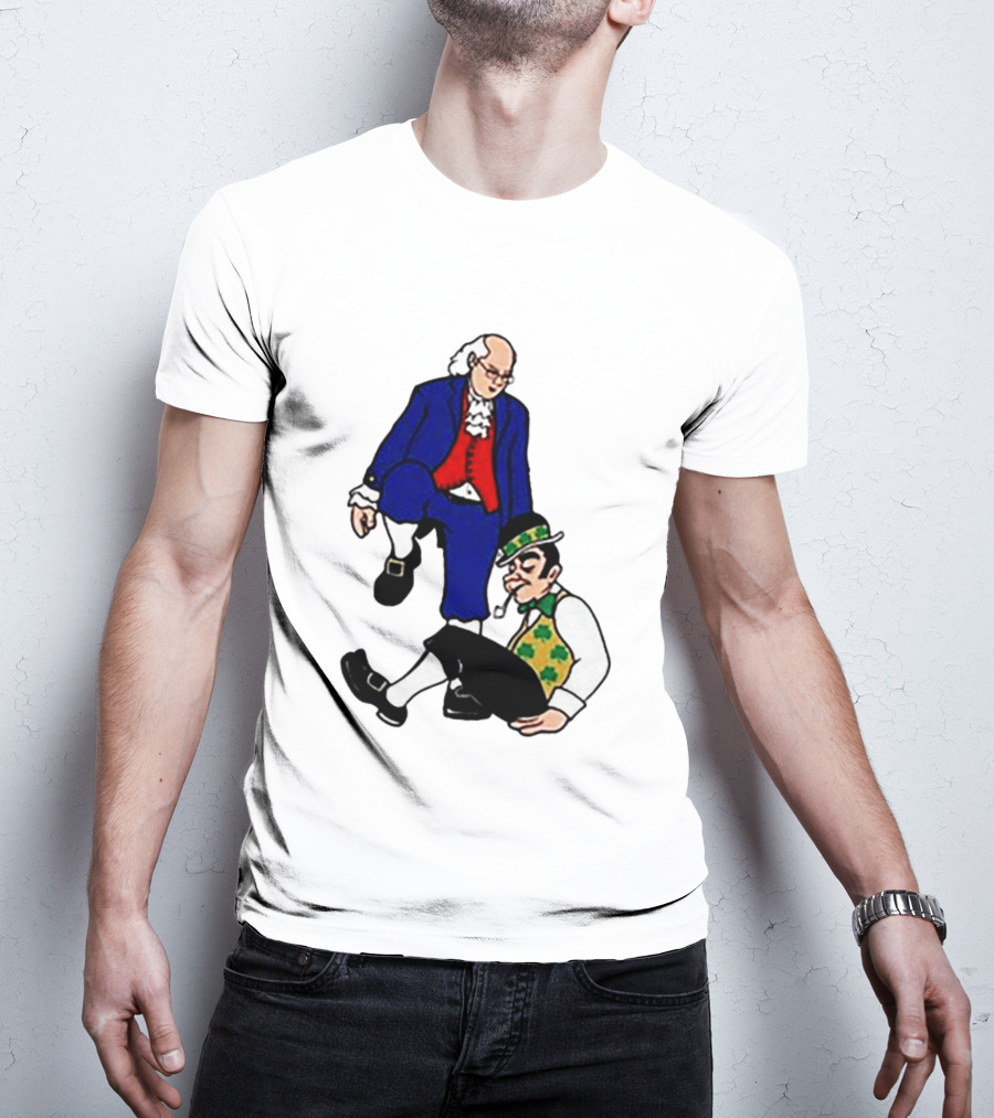 Ben Franklin Stepover Cartoon Colonial Vs Leprechaun T-Shirt