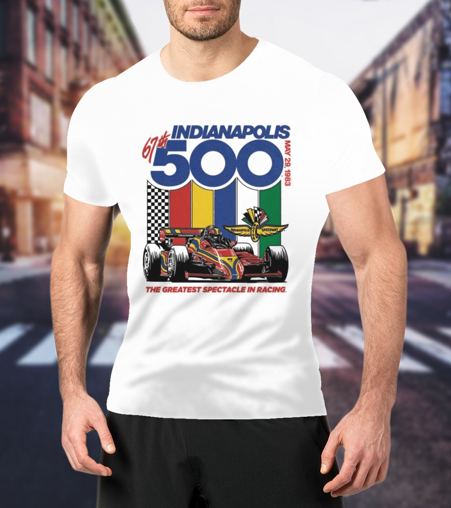 1983 Indianapolis 500 Racing Car With Speedway Wings And American Flag T-Shirt