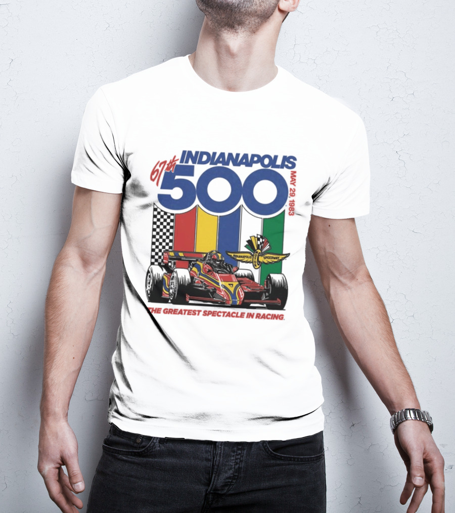 1983 Indianapolis 500 Racing Car With Speedway Wings And American Flag T-Shirt