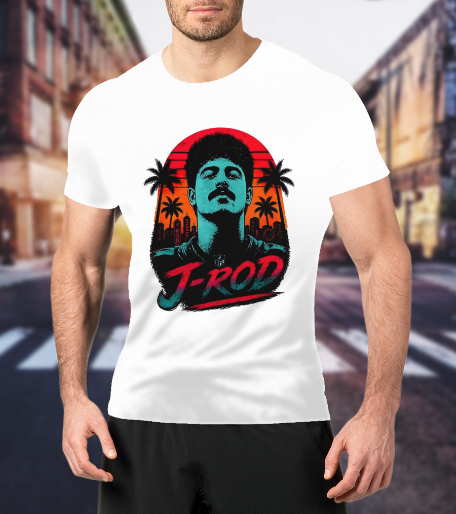 J Rod Retro Sunset Vibes With NFL And Palm Trees T-Shirt