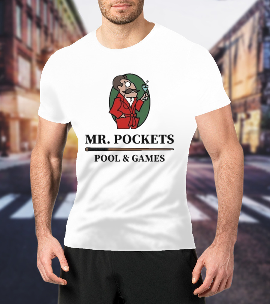 Mr. Pockets Pool And Games Iconic Gentleman With Martini And Cue T-Shirt