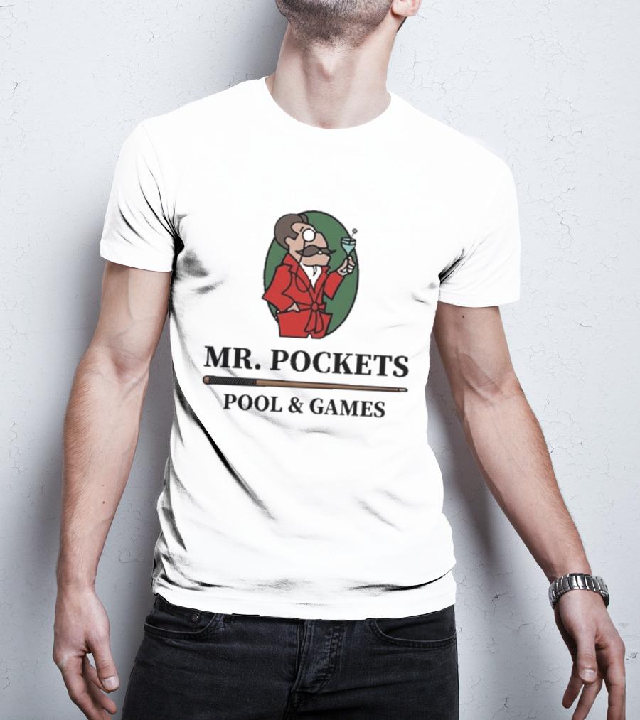 Mr. Pockets Pool And Games Iconic Gentleman With Martini And Cue T-Shirt