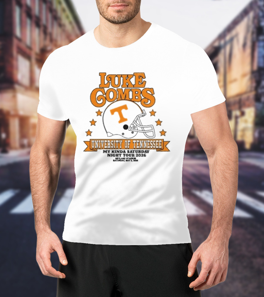 Luke Combs Neyland 05.02.2026 University Of Tennessee Football Helmet Stars Orange T-Shirt