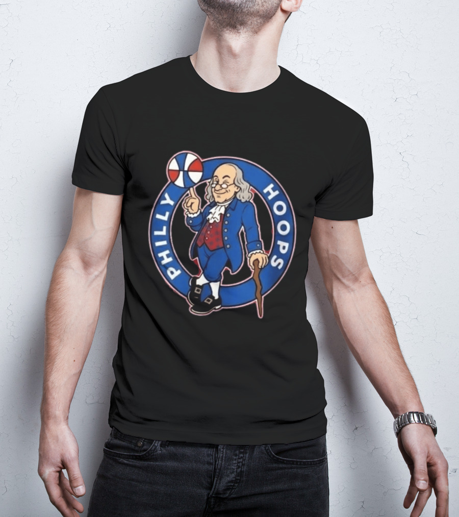 Ben Franklin Philly Hoops Basketball Icon With Dribbling Ball T-Shirt