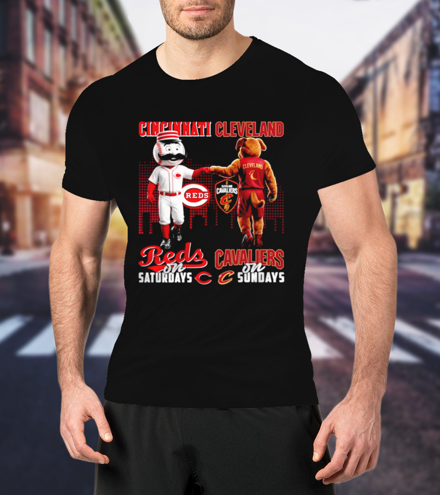 Cincinnati Reds Saturdays Vs Cleveland Cavaliers Sundays Skyline T-Shirt