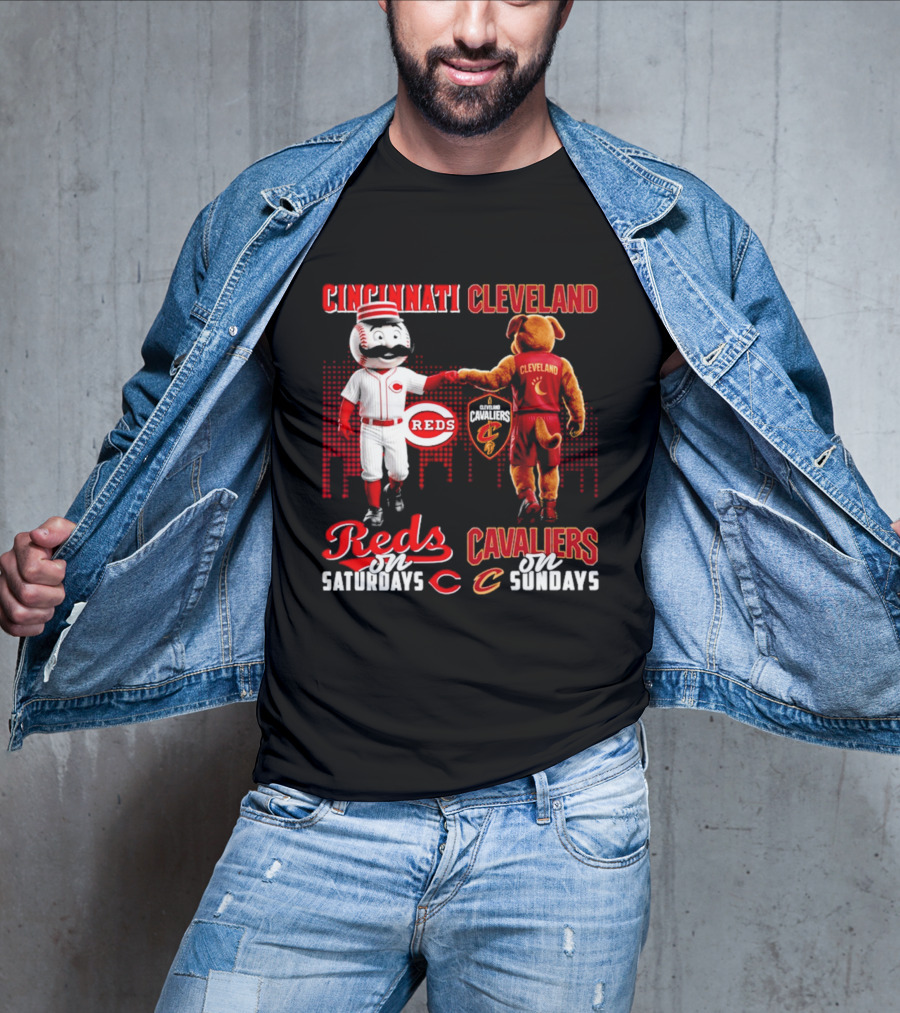 Cincinnati Reds Saturdays Vs Cleveland Cavaliers Sundays Skyline T-Shirt