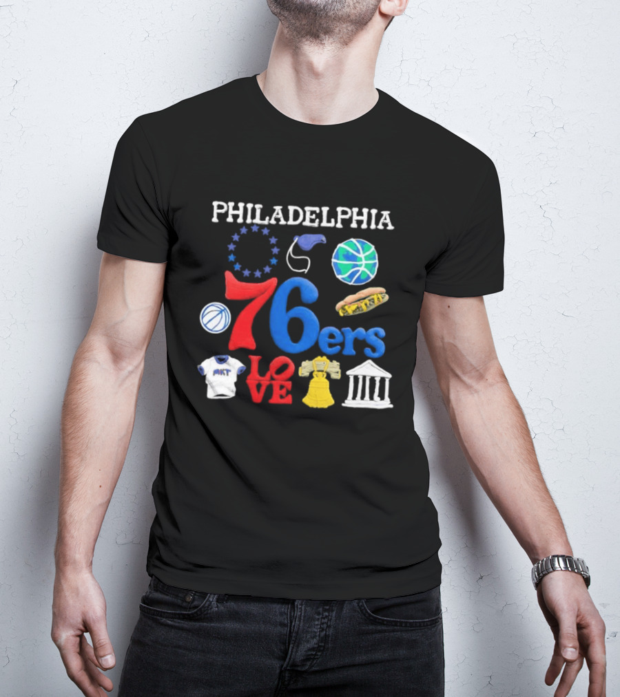 Philadelphia 76ers Claymation Icons Hot Dog Liberty Bell Basketball LOVE Statue City T-Shirt