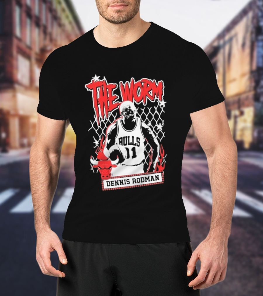 The Worm Dennis Rodman Bulls 91 Mitchell Ness NBA Street Player Chicago T-Shirt