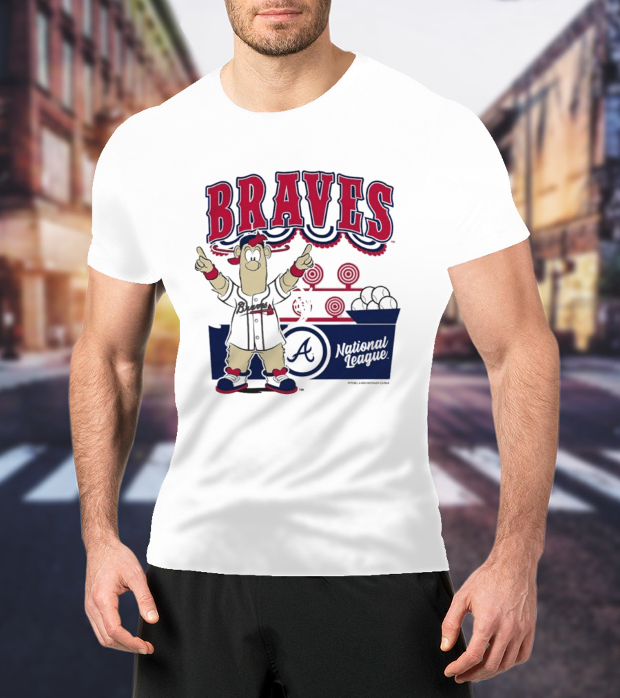 Atlanta Braves Mitchell & Ness Cream Step Back Up Cartoon Character National League T-Shirt