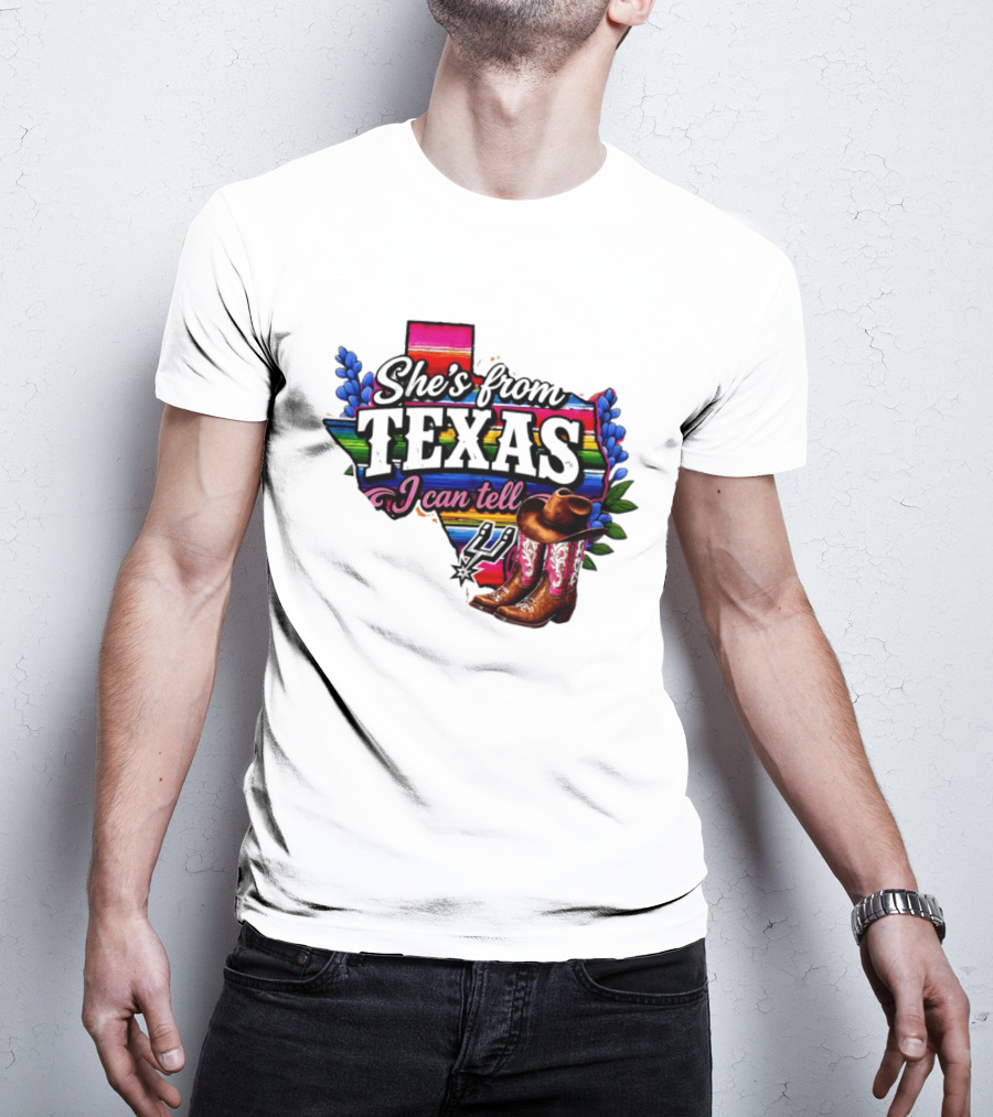 Ella Langley She's From Texas I Can Tell Cowboy Boots And Colorful Map T-Shirt