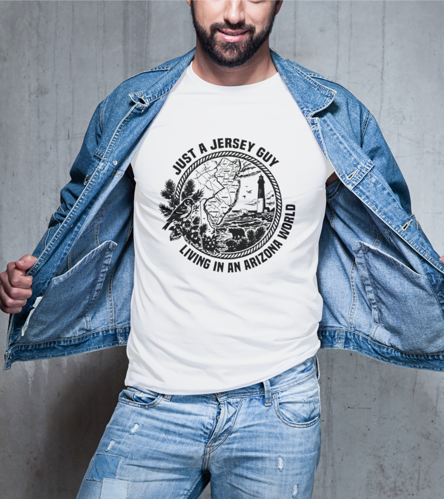 Just A Jersey Guy Living In An Arizona World Historical Lighthouse And State Map T-Shirt