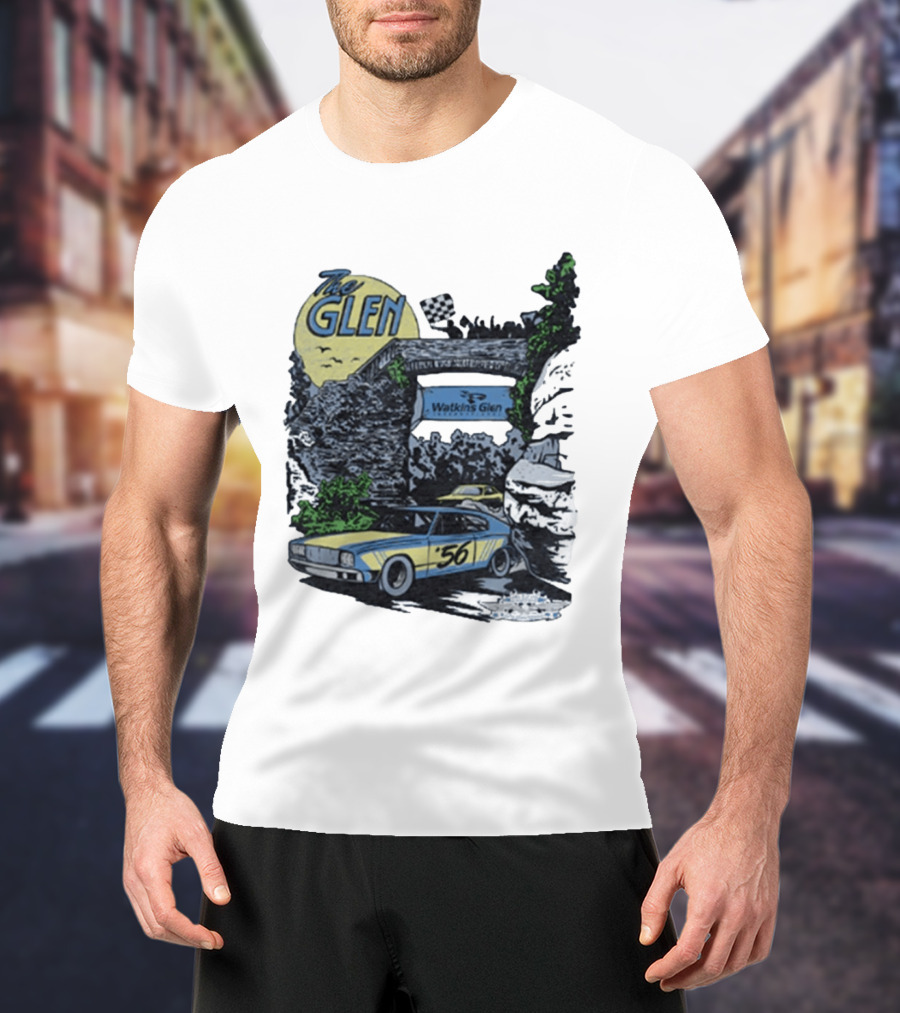 The Glen Watkins Glen International Checkered Flag Racecar 56 Archway Scenic T-Shirt