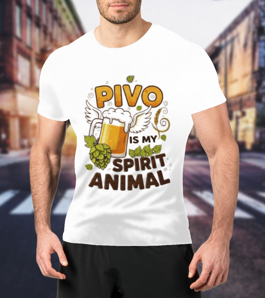 Pivo Is My Spirit Animal Beer Lover Hops Wheat Wings T-Shirt