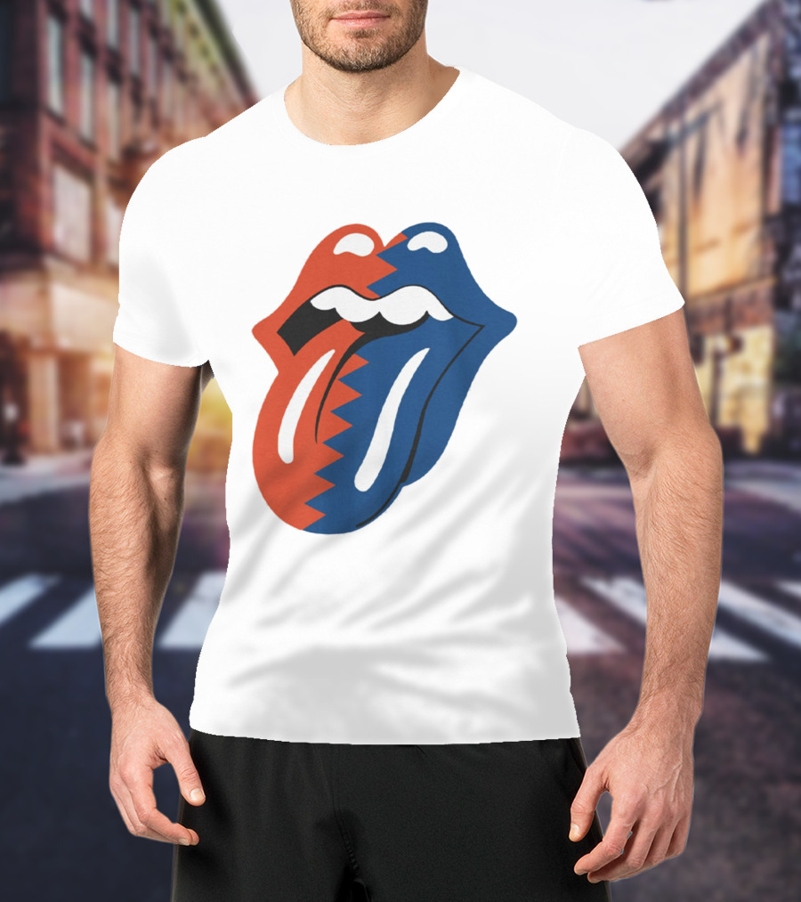 Rolling Stones Big Mouth Tongue Rare Red Blue Contrast T-Shirt