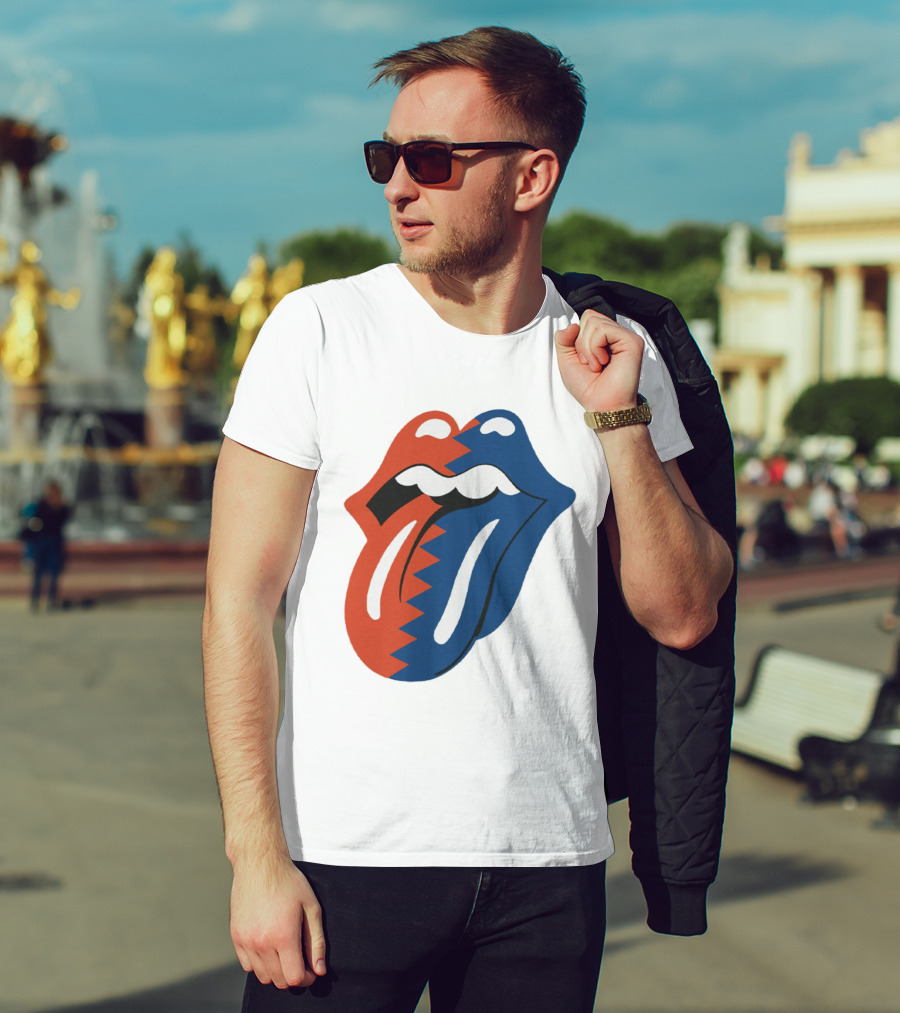 Rolling Stones Big Mouth Tongue Rare Red Blue Contrast T-Shirt