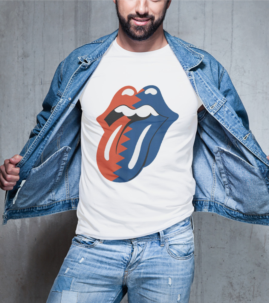 Rolling Stones Big Mouth Tongue Rare Red Blue Contrast T-Shirt