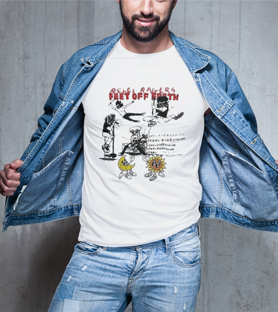 Rebel Ragers Feet Of Earth Tour Kid Cudi 2026 Concept Art Moon Sun Characters T-Shirt