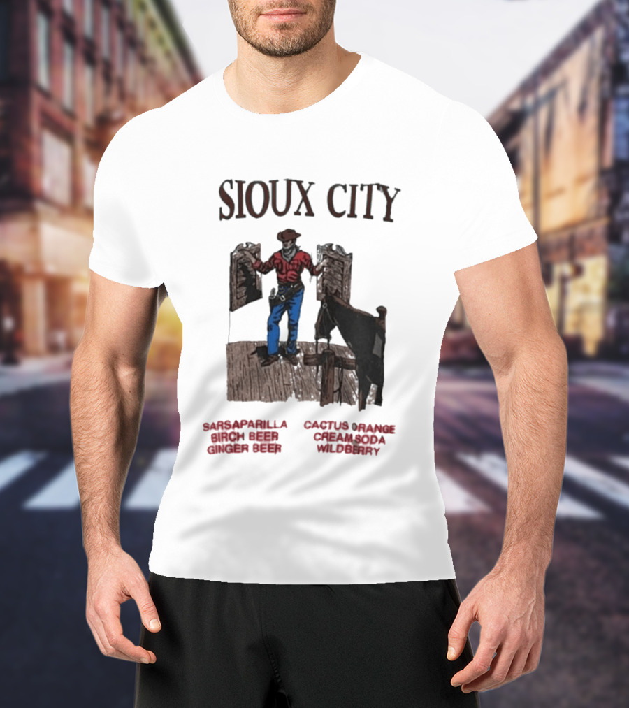 Sioux City Sarsaparilla Birch Beer Ginger Beer Cactus Orange Cream Cola Wildberry Cowboy Saloon Scene T-Shirt