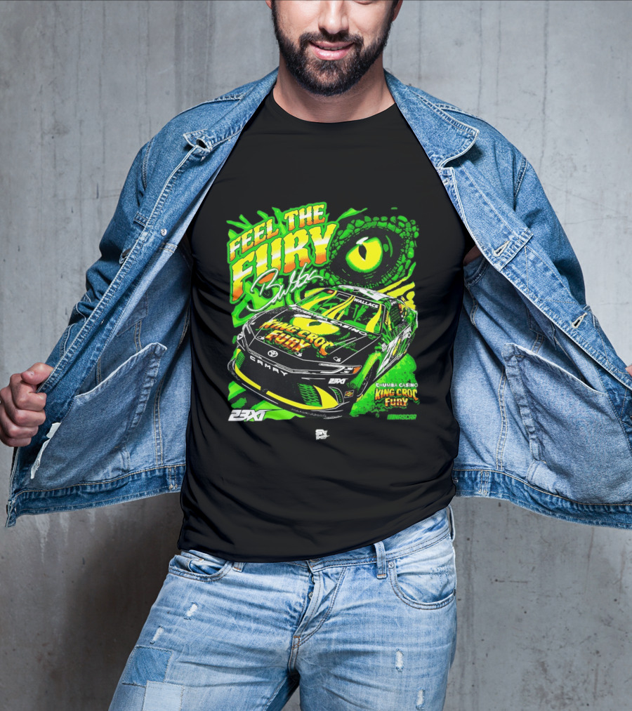 Bubba Wallace Feel The Fury King Croc Chumba Casino Toyota Camry NASCAR 23XI Racing T-Shirt