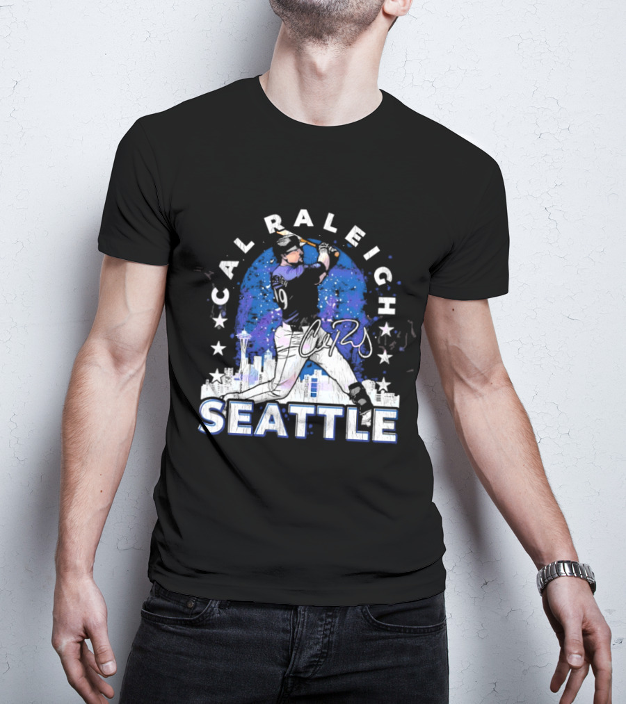 Cal Raleigh Seattle Baseball Skyline Stars T-Shirt