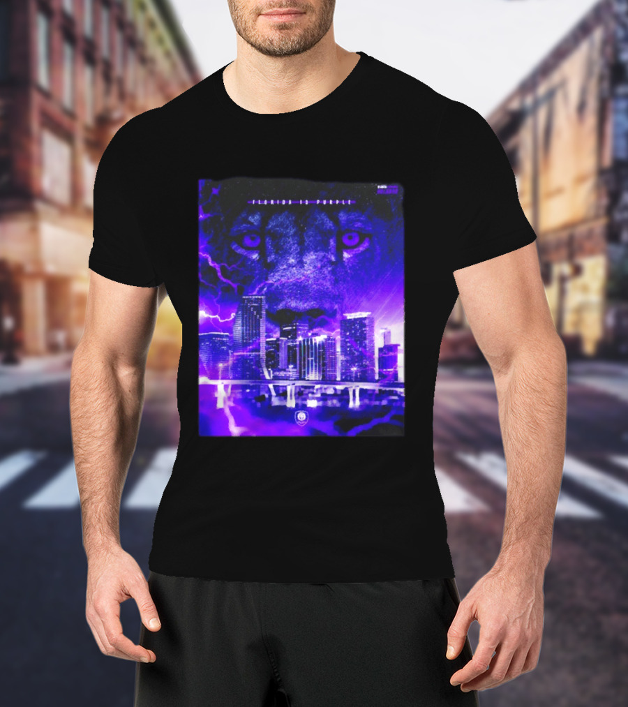 Florida Is Purple Orlando City SC Lion City Skyline Lightning T-Shirt