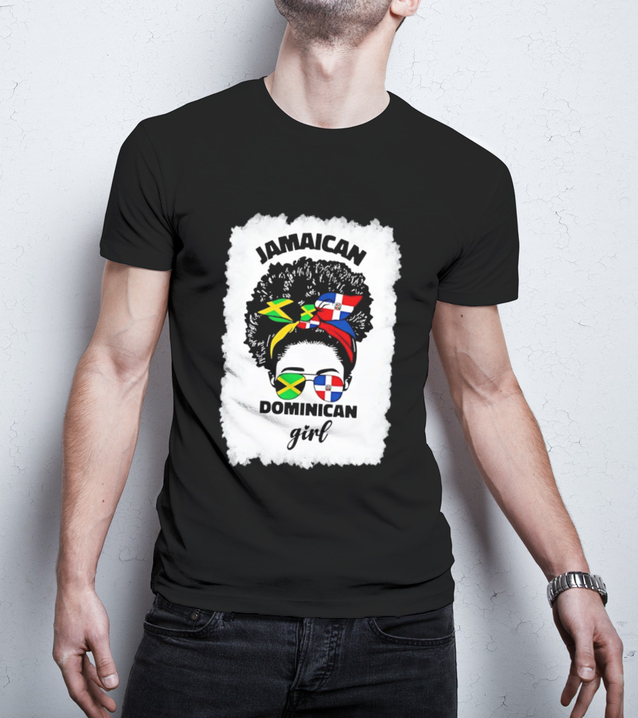 Jamaican Dominican Girl Afro Headwrap Flag Sunglasses T-Shirt