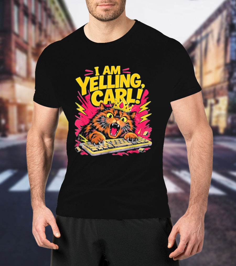 I Am Yelling Carl Cat Keyboard Meme With Donut Crown T-Shirt