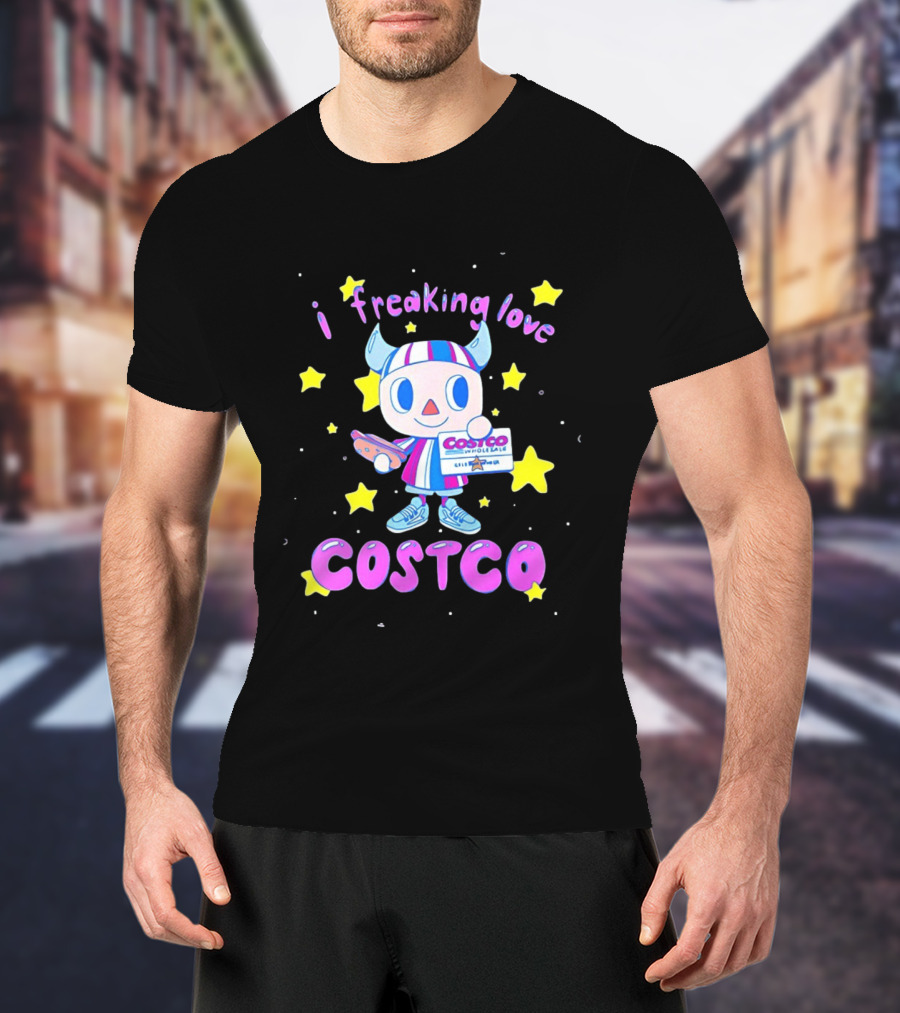 I Freaking Love Costco Cute Cartoon Character Holding Membership Card T-Shirt