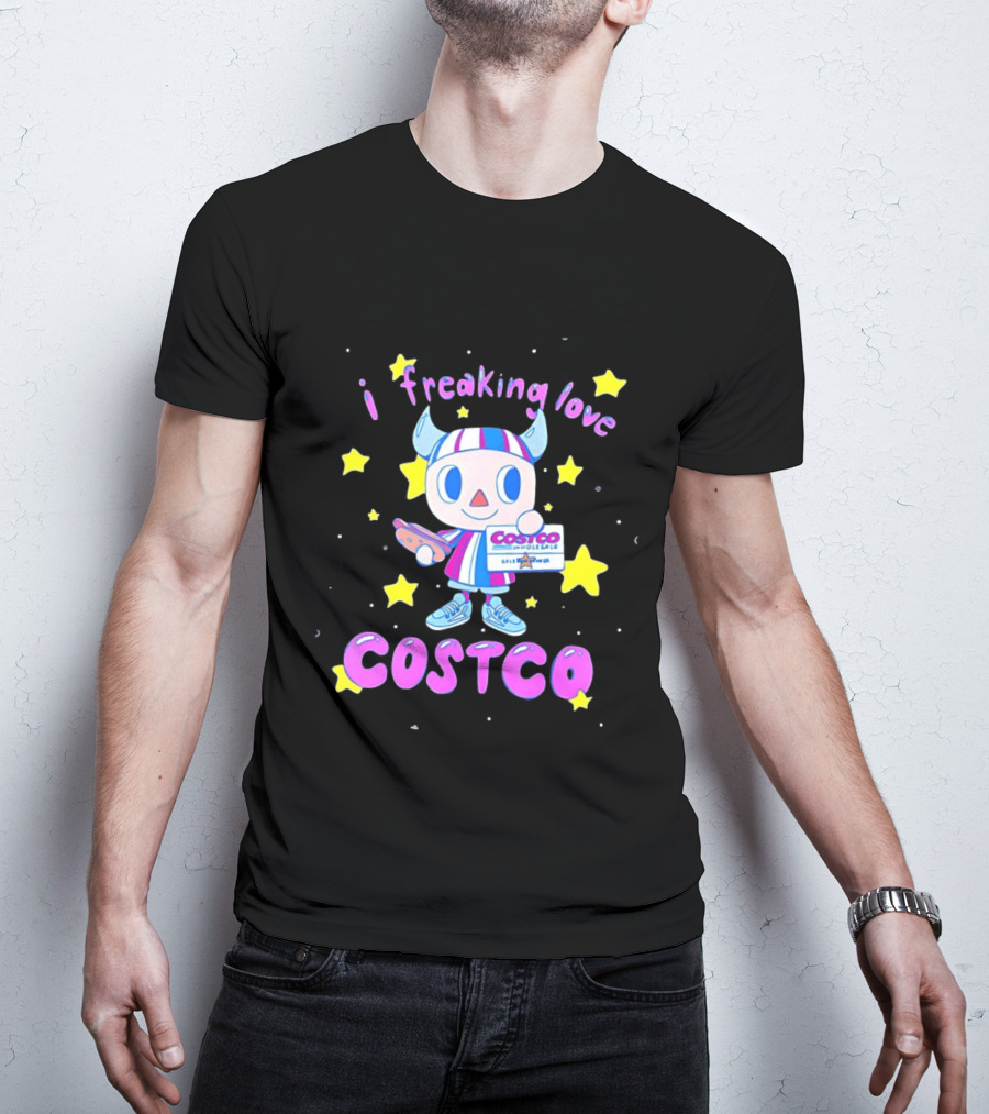 I Freaking Love Costco Cute Cartoon Character Holding Membership Card T-Shirt